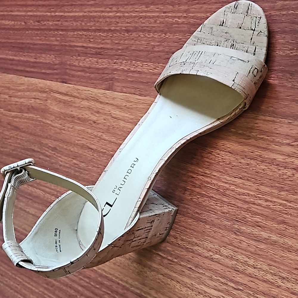 CL by Laundry Jody Sandal Faux Cork Block Heel Ankle Strap EUC